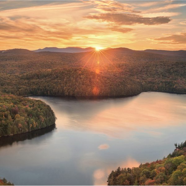 Vermont scenery image of mountains and lakes at sunset